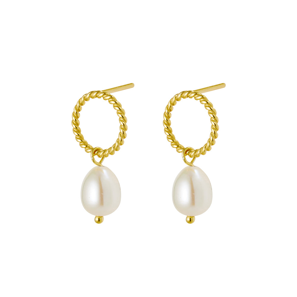 Gold Plated Twist huggie earrings with single drop pearl