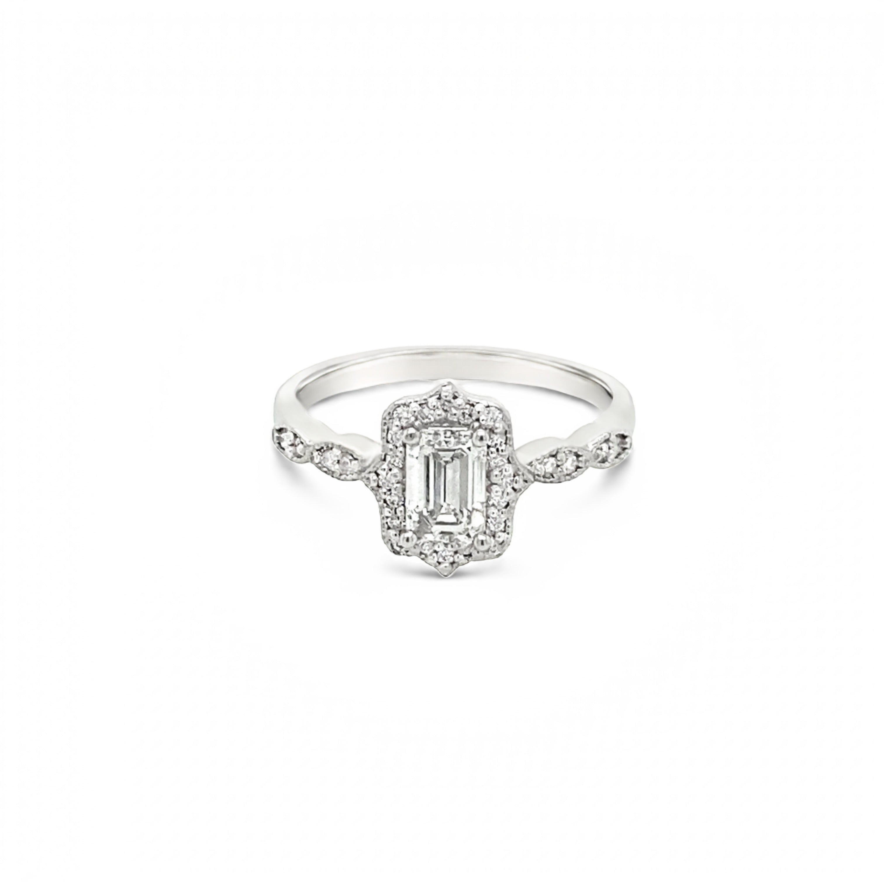 Platinum Vintage Style Emerald Cut Diamond Ring