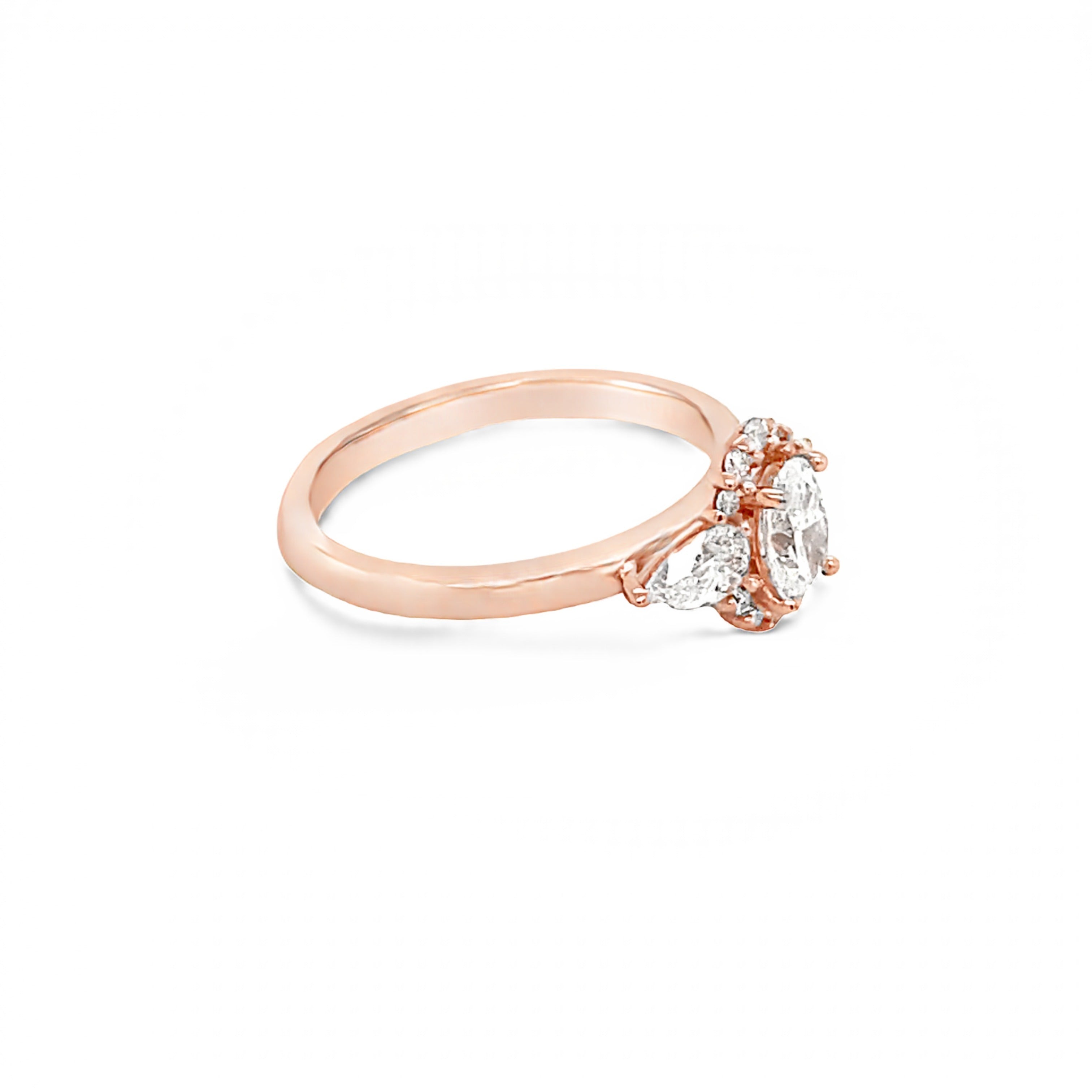 18ct Rose Gold Oval Halo and Pear Diamond Ring