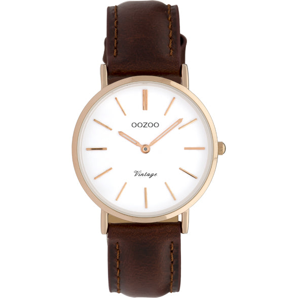 OOZOO 32mm Brown Leather White Face Watch
