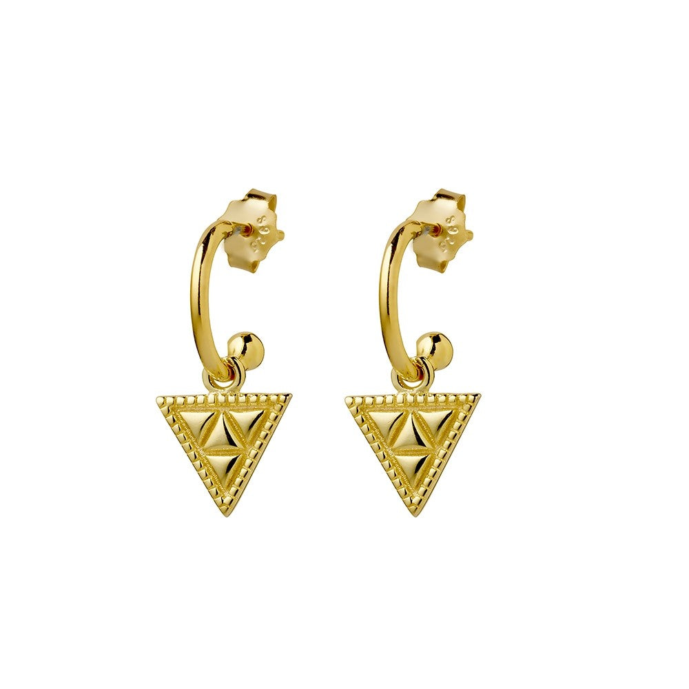 Gold Plated Patterned Triangle Charm Earrings