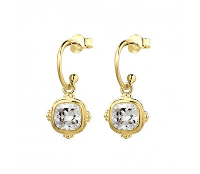 Yellow Gold Plate Cushion Cut Earrings