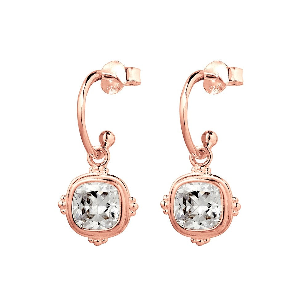 Rose Gold Plate Cushion Cut Earrings