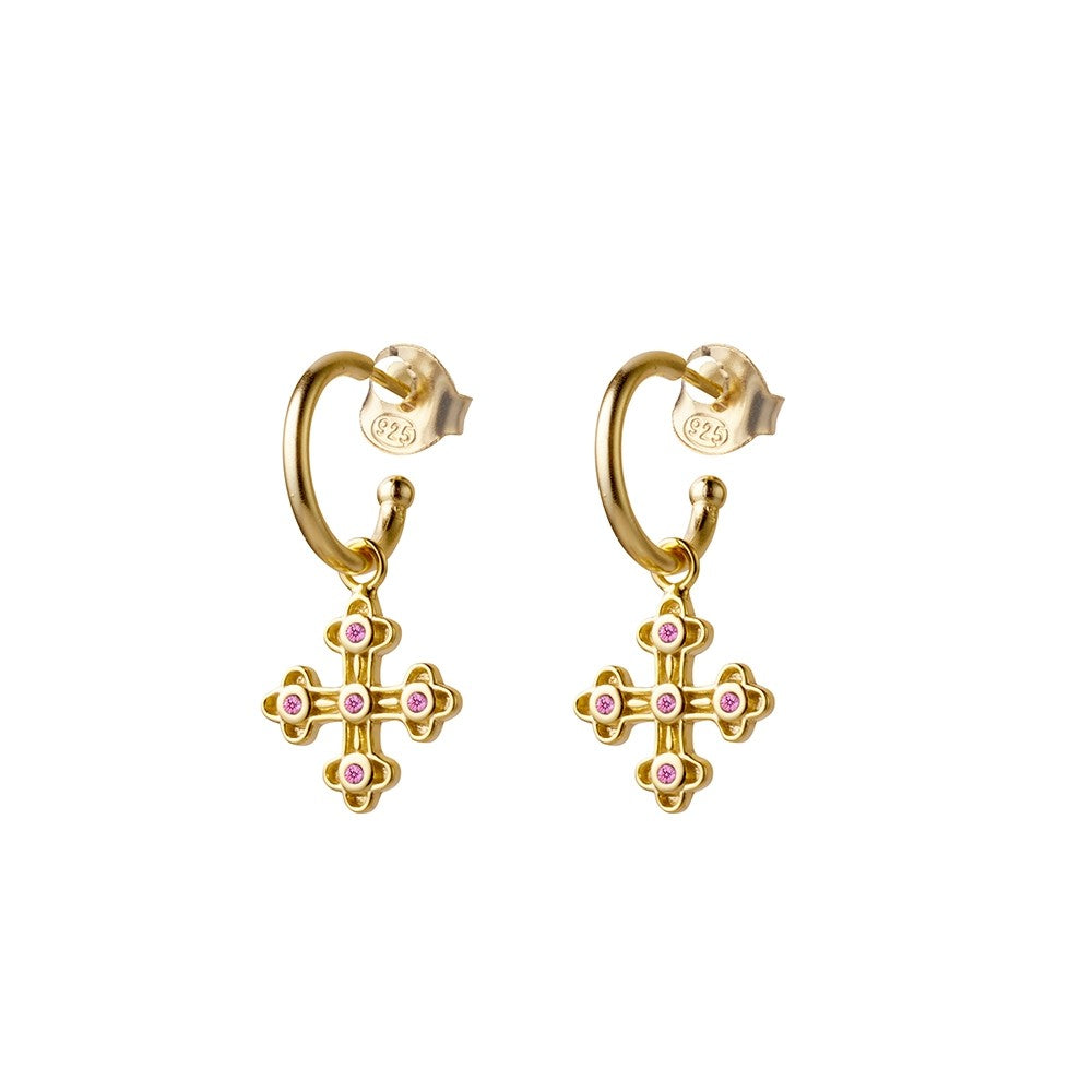 Sterling Silver Yellow Gold Plated Rose Cz Cross Charm