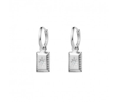Sterling Silver North Star Rectangle Charm Drop Earrings