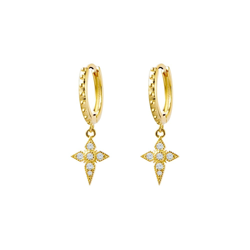 Gold Plated Cubic Zirconia Drop Star Charm Earrings