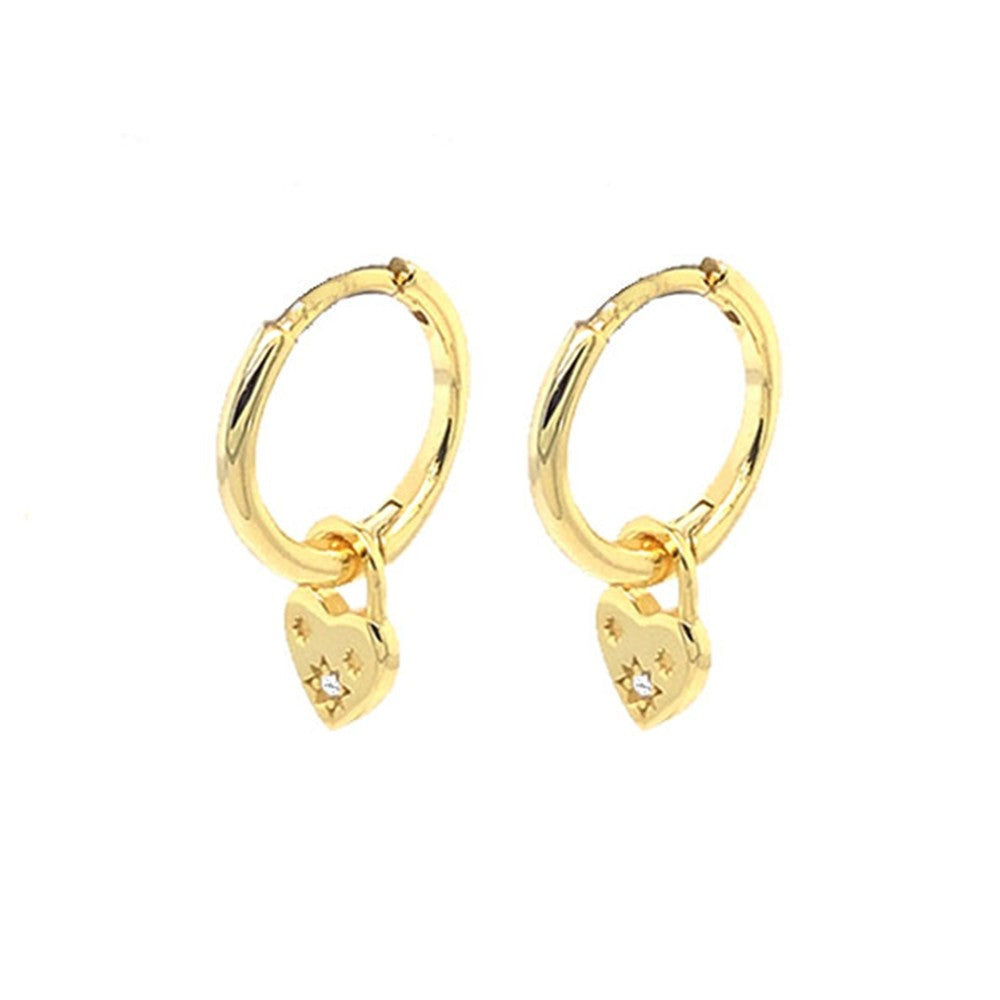 Gold Plated Padlock Heart Charm Earrings