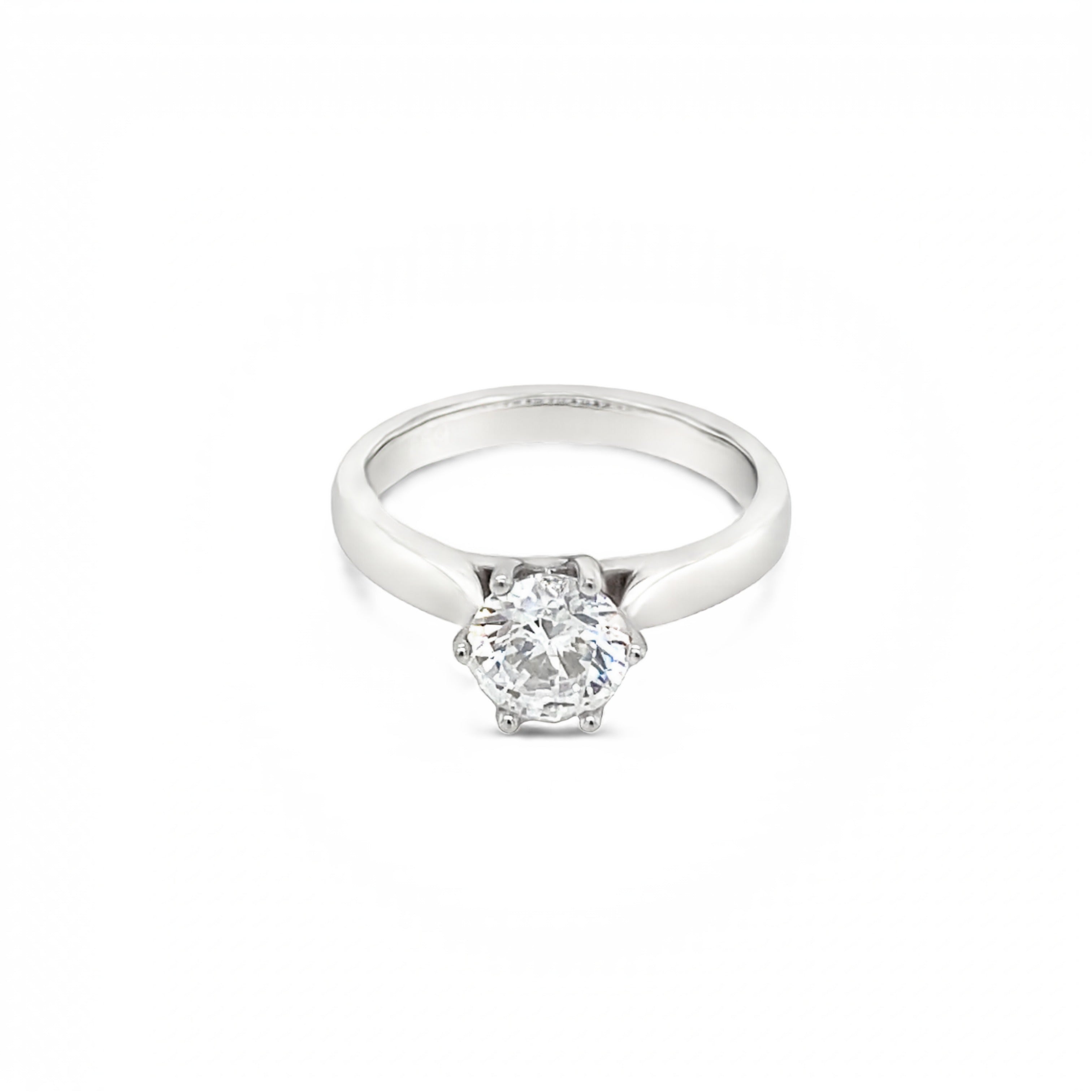 18ct White Gold Six Claw 1ct Round Brilliant Cut Diamond Solitaire Ring