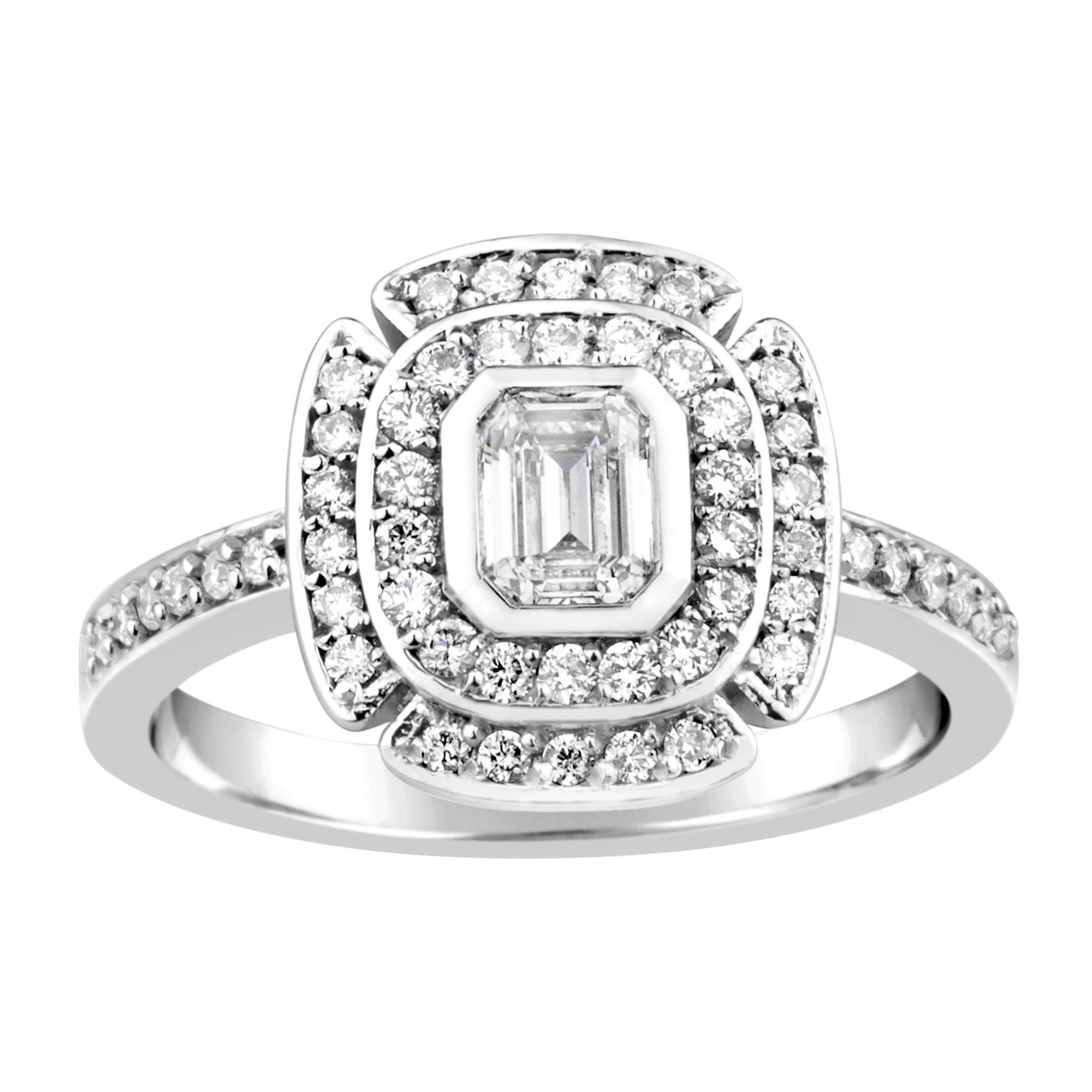 18ct White Gold Emerald Cut Diamond Ring