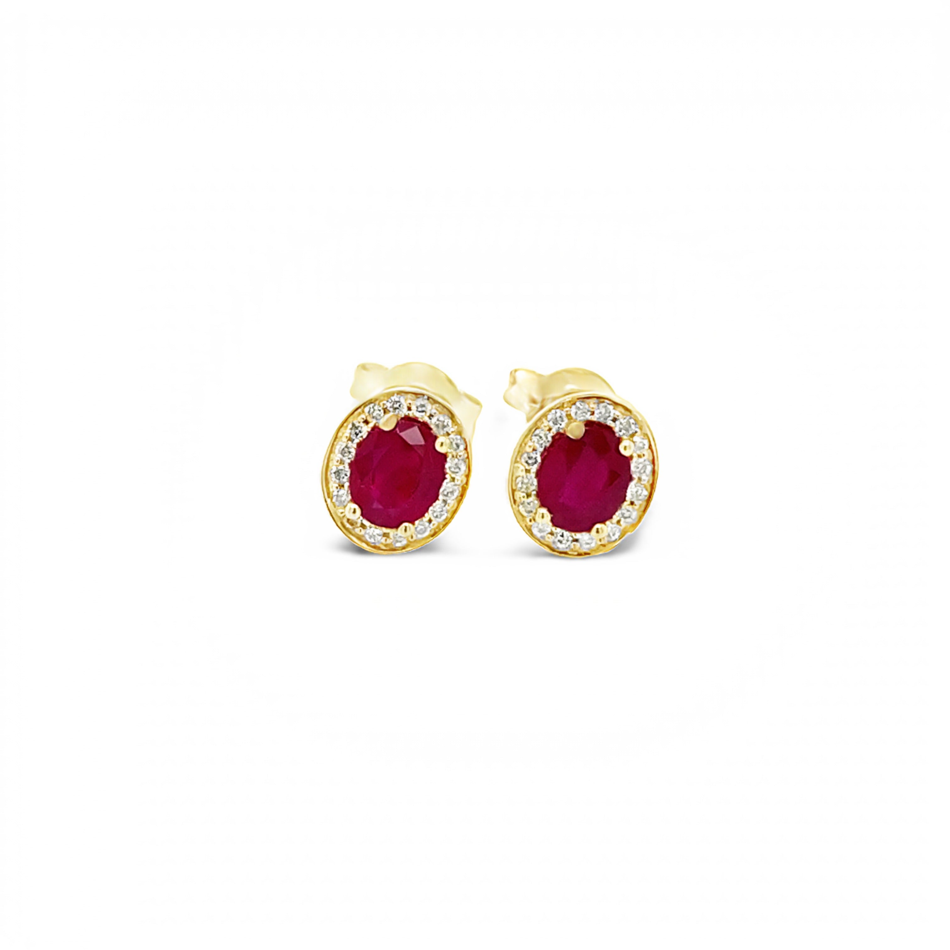 9ct Yellow Gold Diamond Halo Ruby Stud Earrings