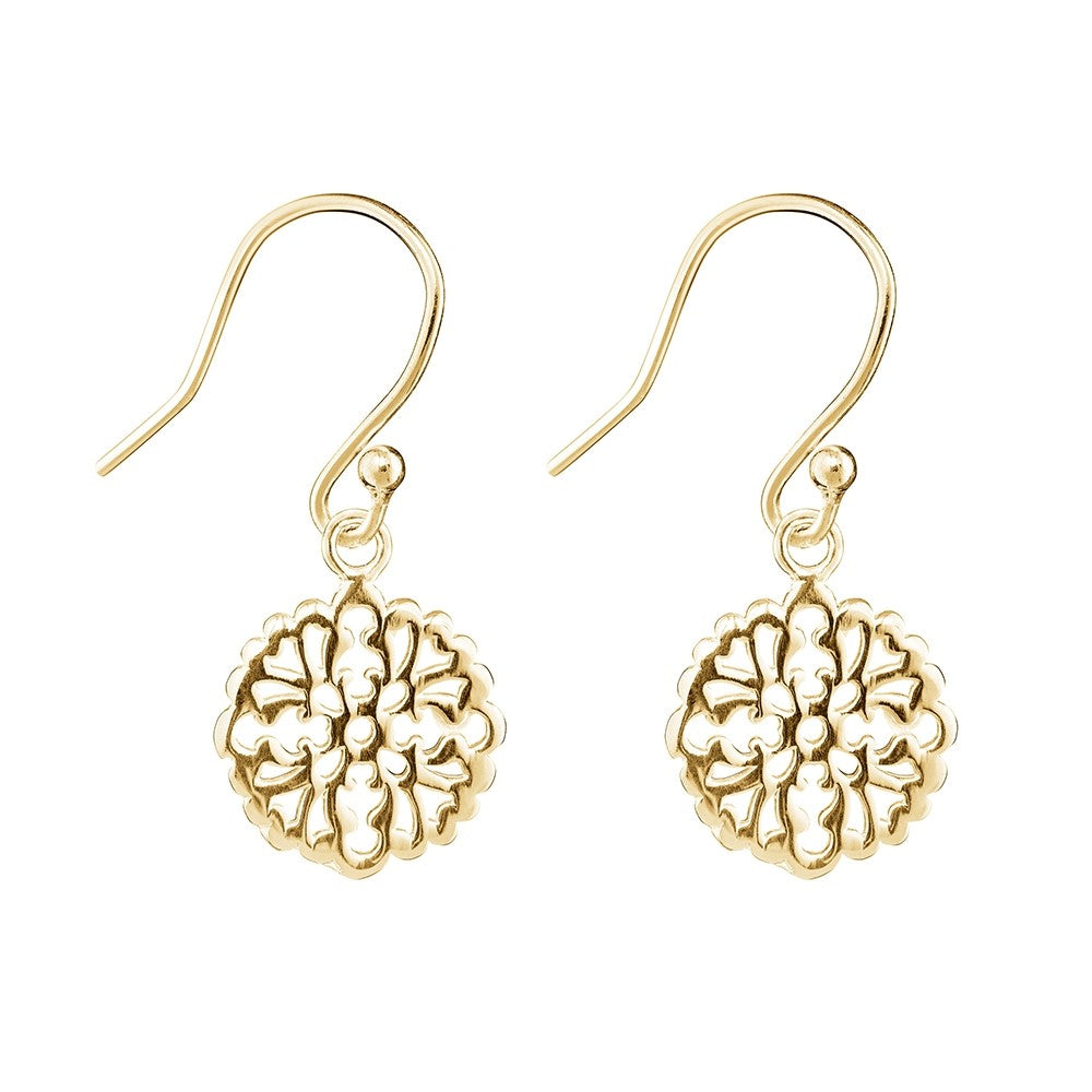Yellow Gold Plated Filigree Drop Earrings