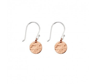 Sterling Silver and Rose Gold Plated Hammered Drop Earrings