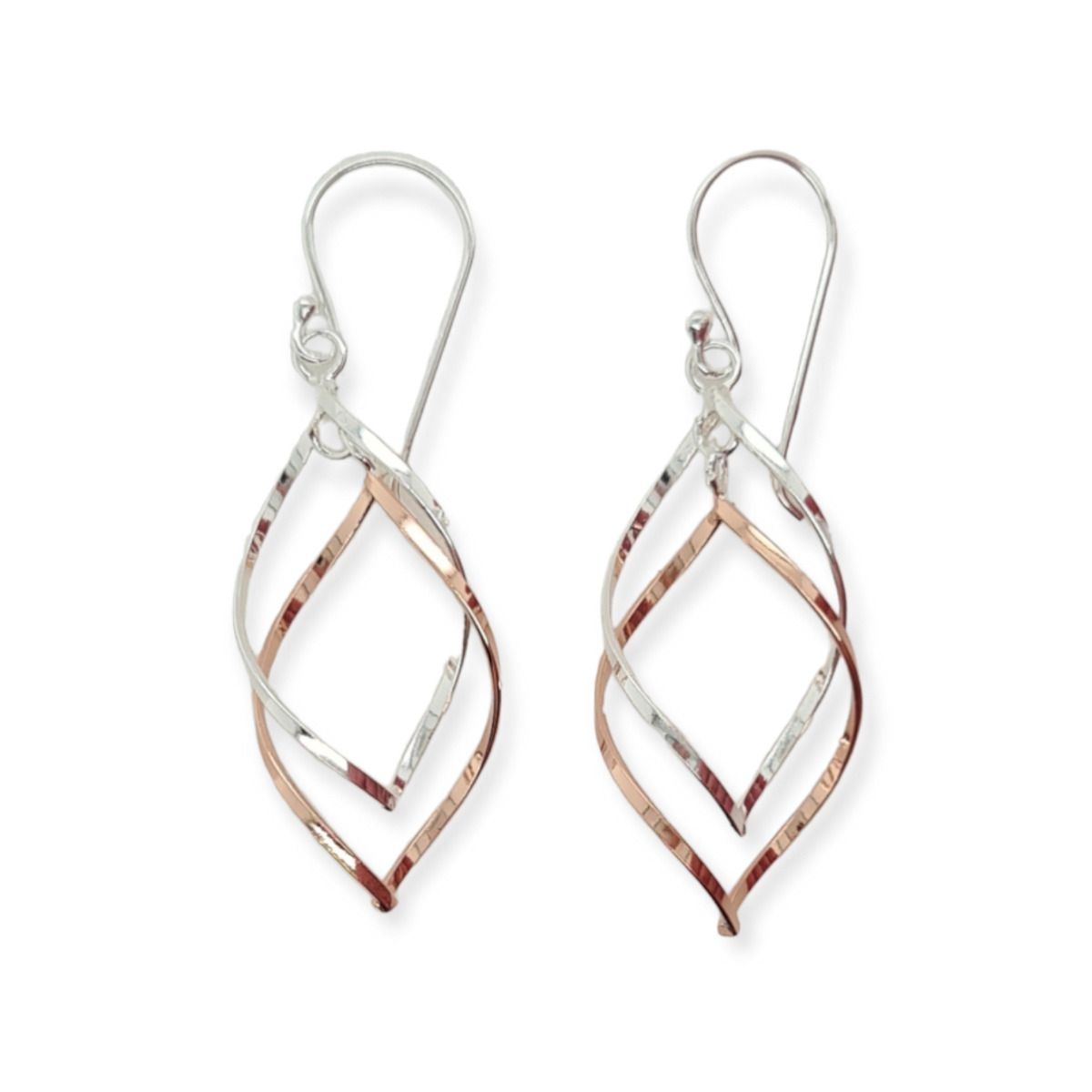 Sterling Silver and Rose Gold Twisted Drop Earrings