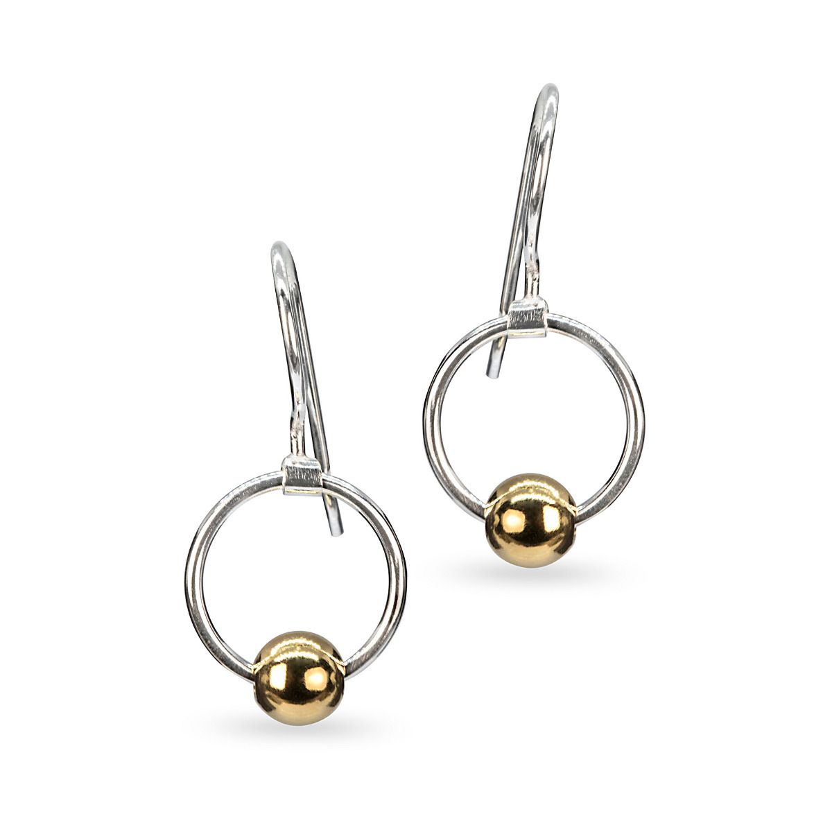 Two Tone Circle and Ball Drop Earrings