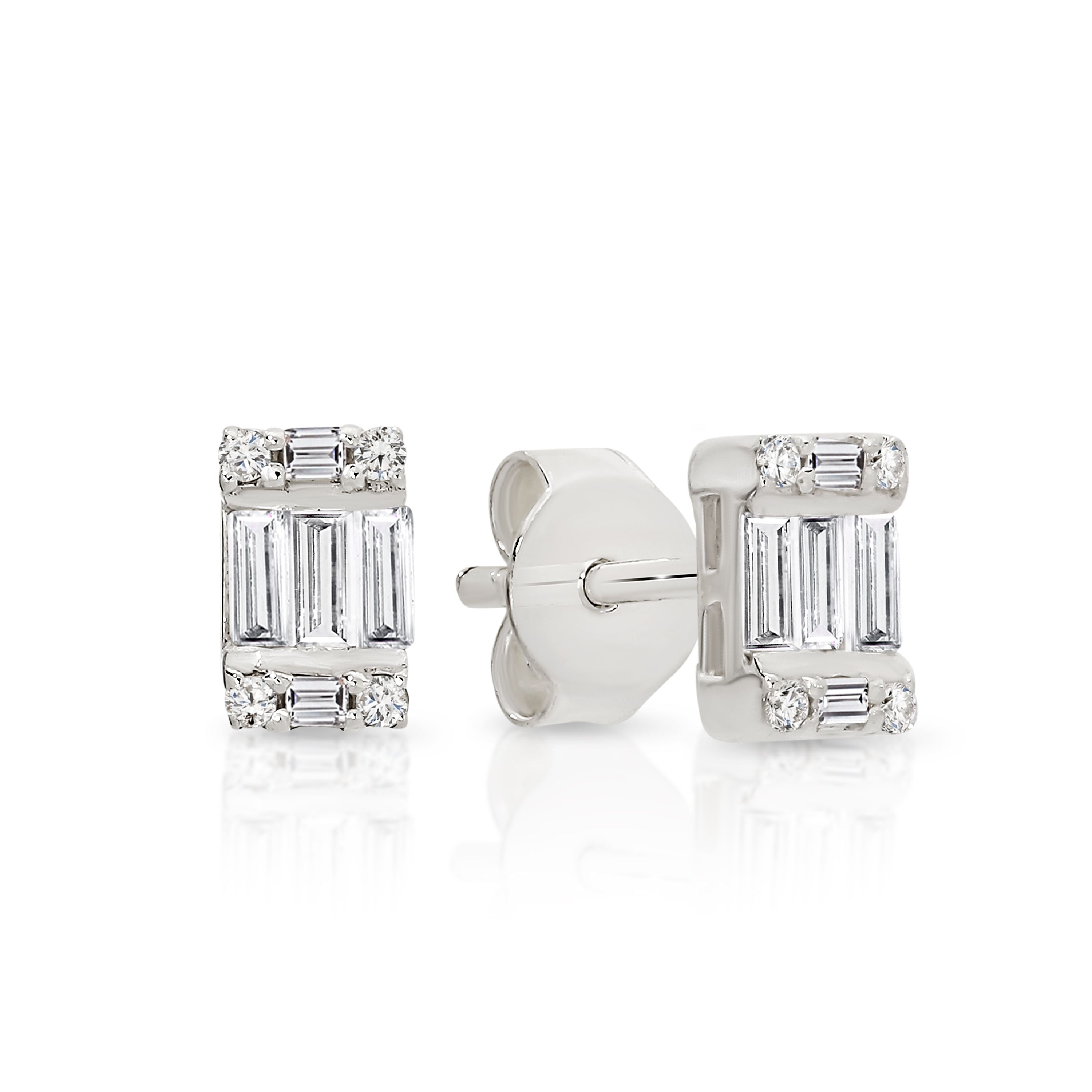 Sterling Silver Fancy Baguette Cubic Zirconia Studs