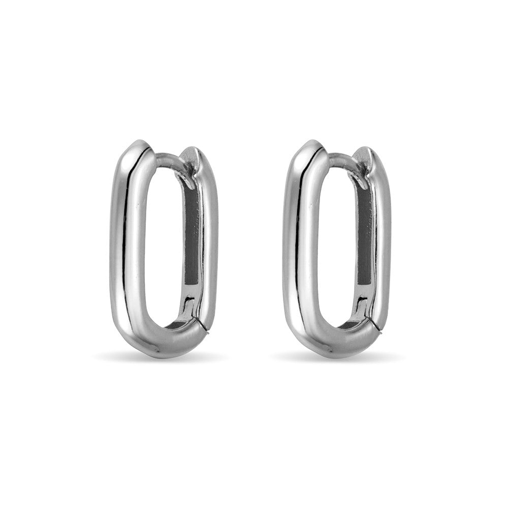 Sterling Silver Oval Hoop Huggie Earrings