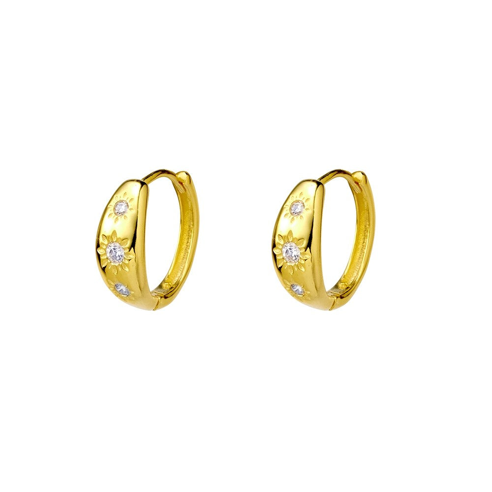 Sterling Silver Yellow Gold Plated Cz Pattered Hoop Earrings