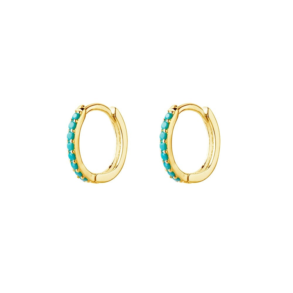 Yellow Gold Plated Micro Turquoise Detailed Earrings