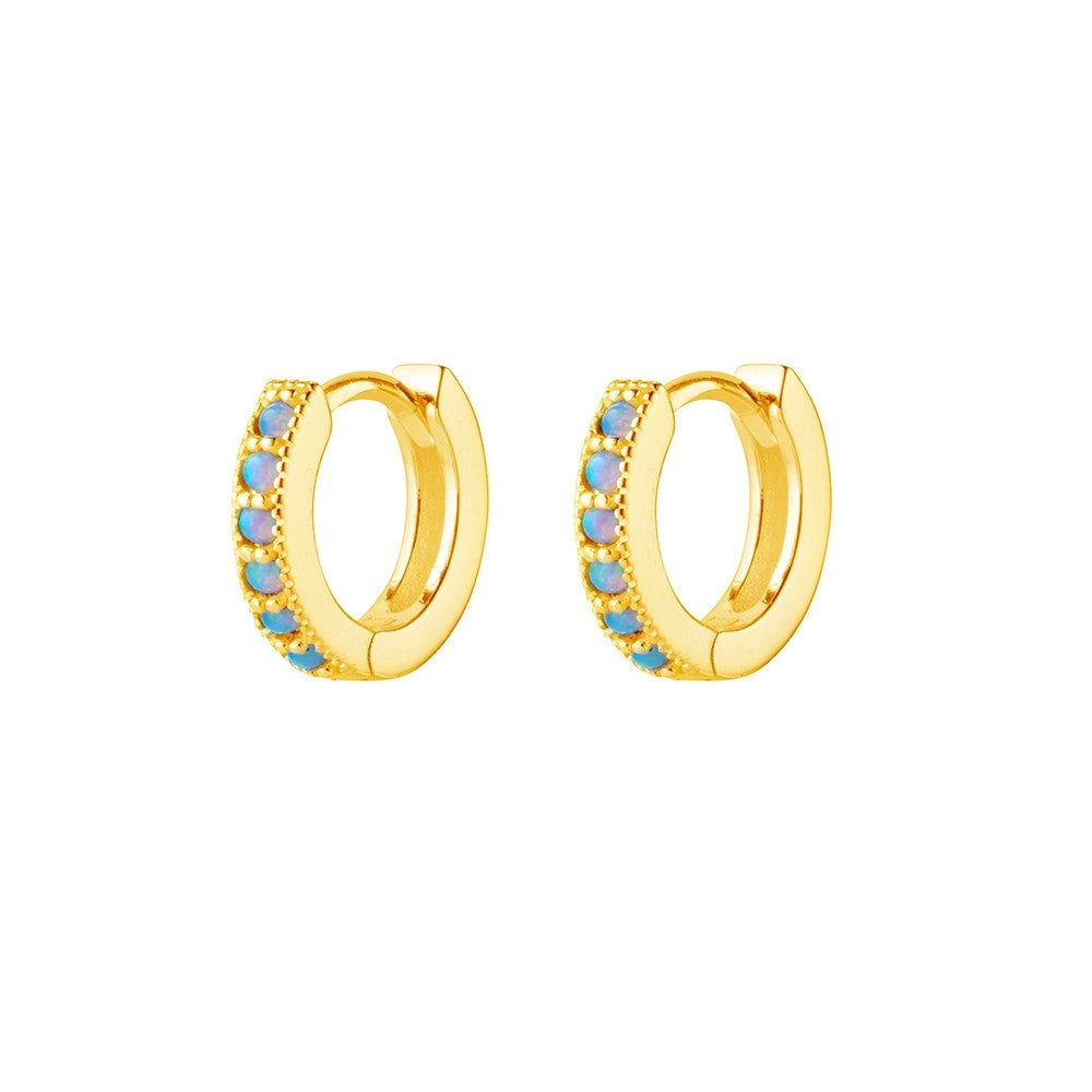 Gold Plated Light Blue Opalite Patterned Earrings