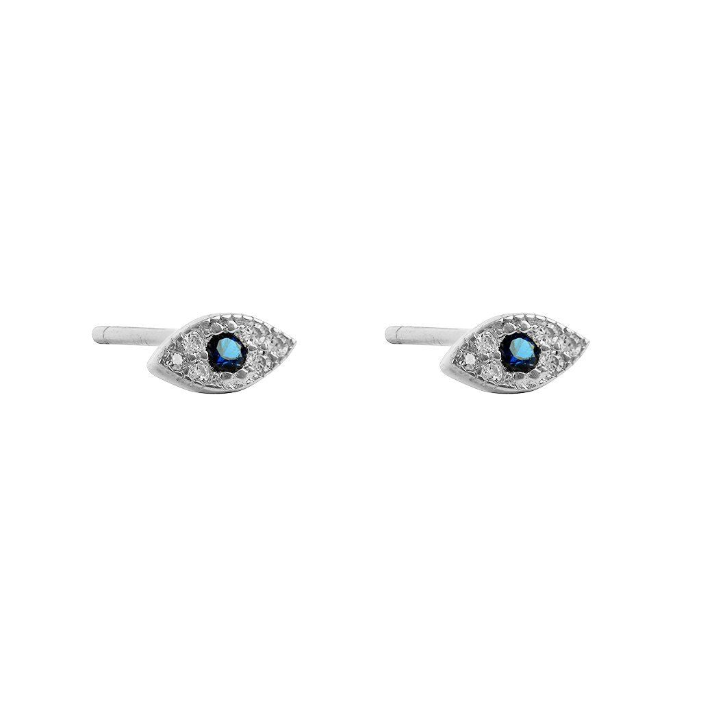 Sterling Silver Clear and Blue Cz Eye Stud Earrings