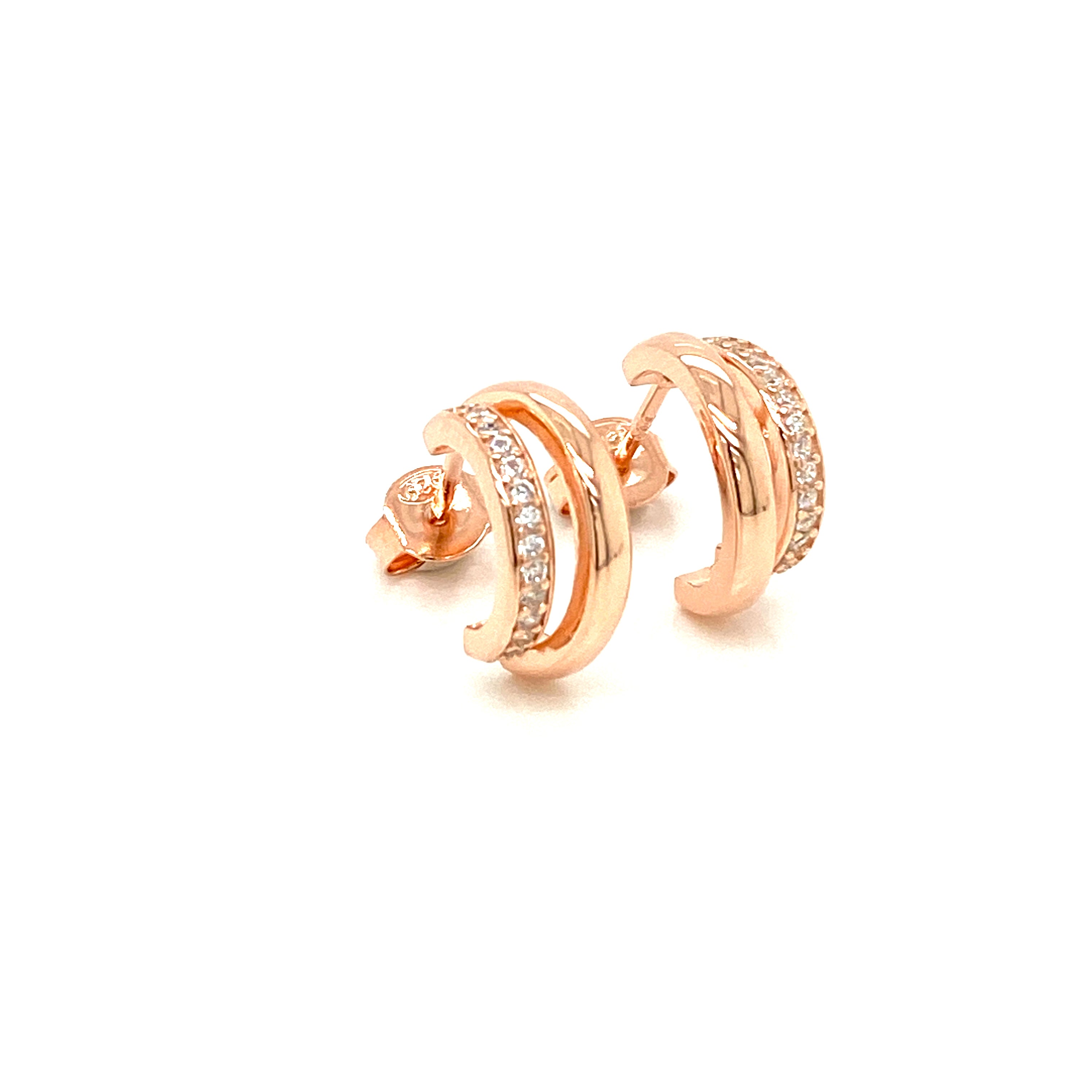 Rose gold Plated Two Row Cubic Zirconia Stud Earrings