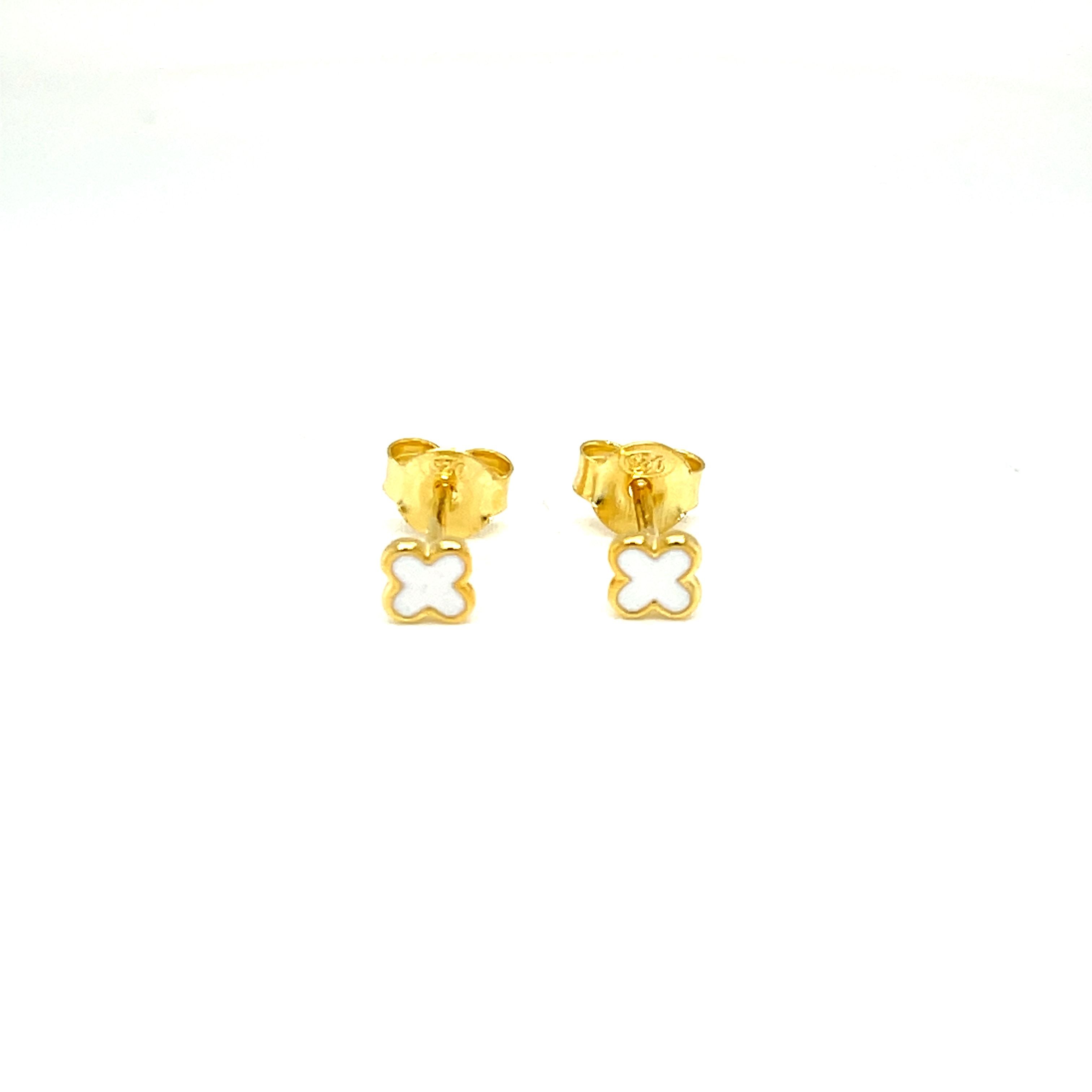Gold Plated Petite White Enamel Flower Stud Earrings
