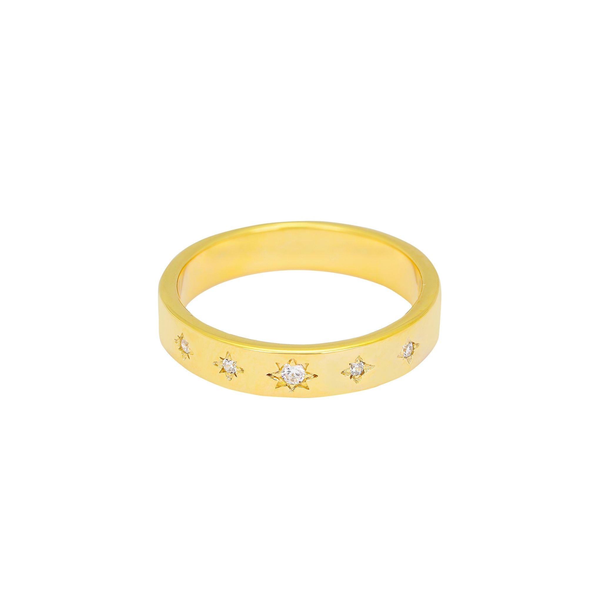 Gold Plated Star Set Cubic Zirconia Ring