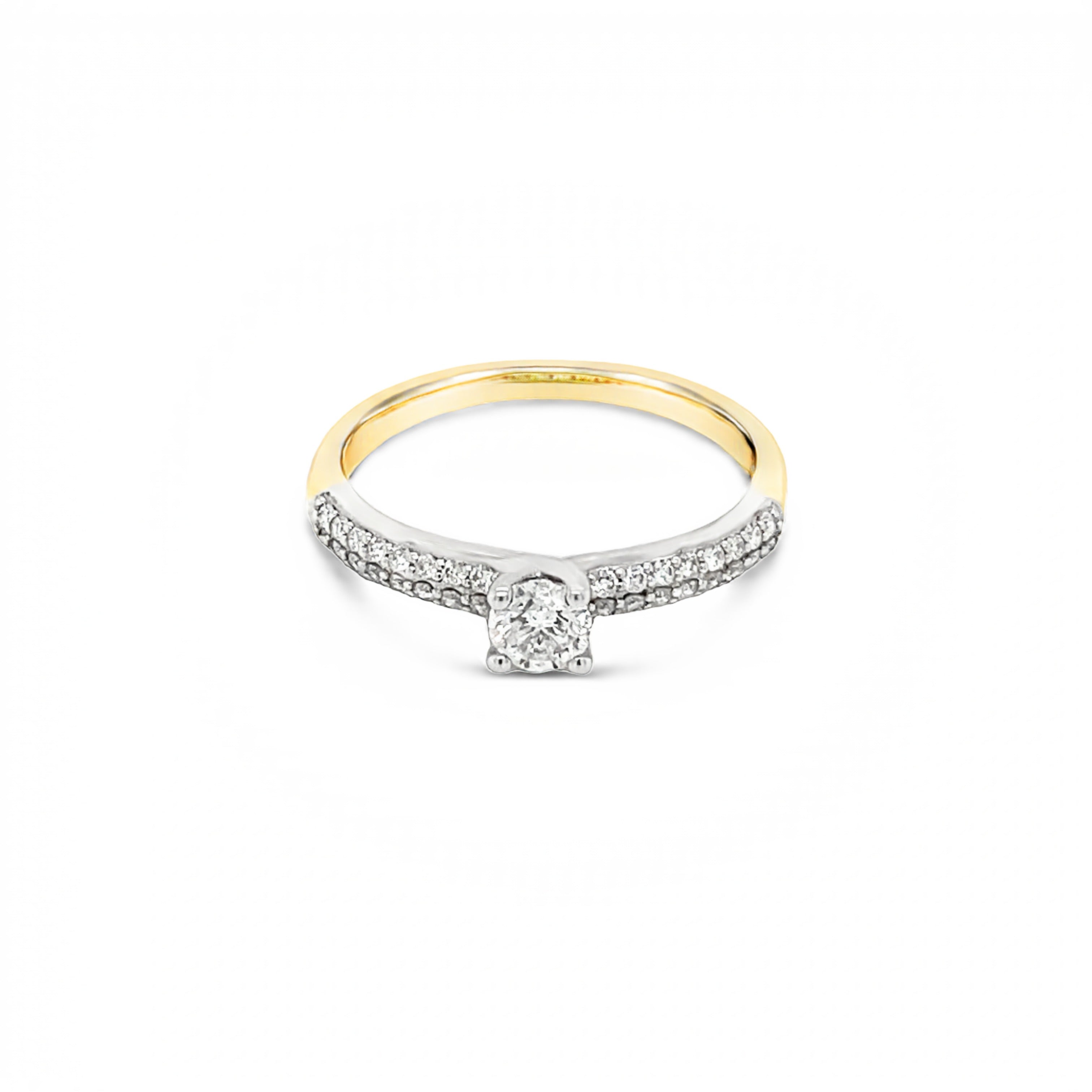 18ct Yellow and White Gold Round Brilliant Cut Pave Style Ring