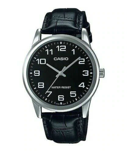 Casio MTPV001L-1B Black Leather Silver Watch