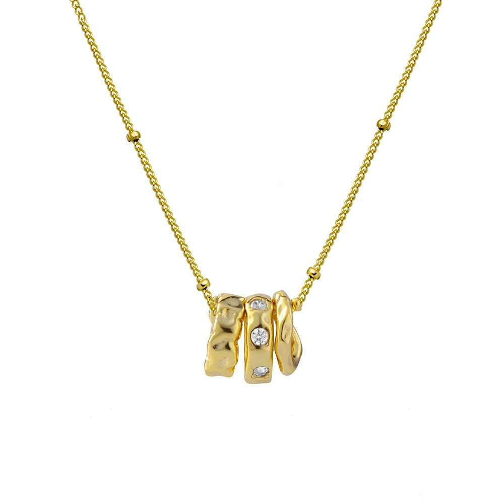 Gold plated necklace 3 hammered rings
