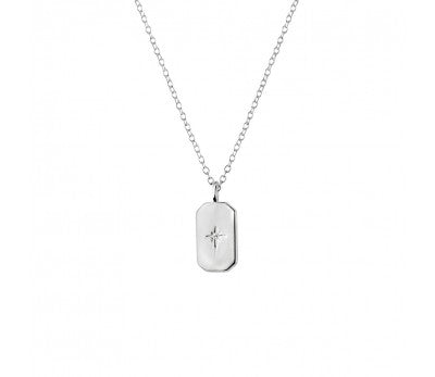 Sterling Silver Rectangle Pendant with Cubic Zirconia Necklace