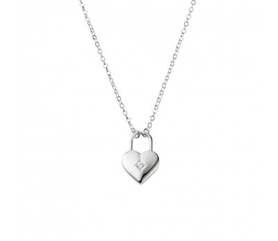 Sterling Silver Heart Padlock with Cubic Zirconia Details Necklace