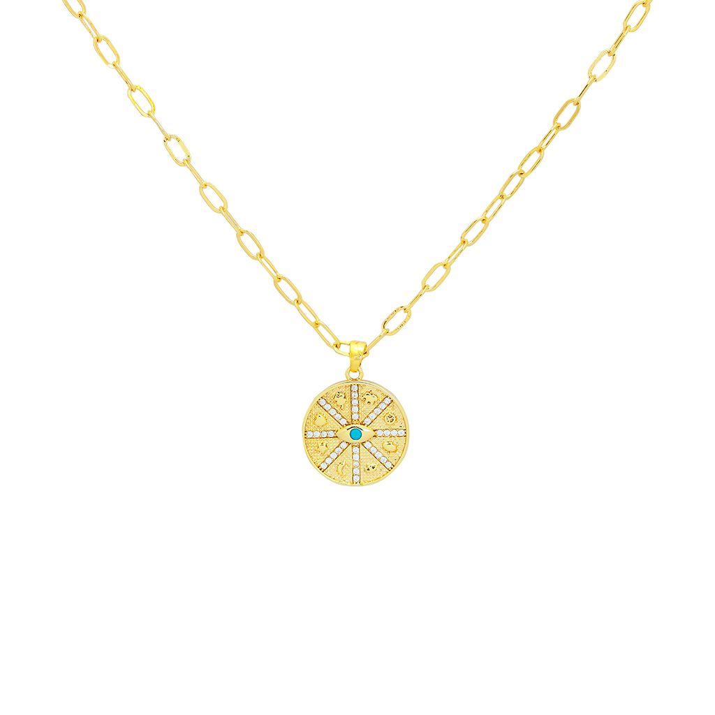 Yellow Gold Plated Circle Evil Eye Necklace