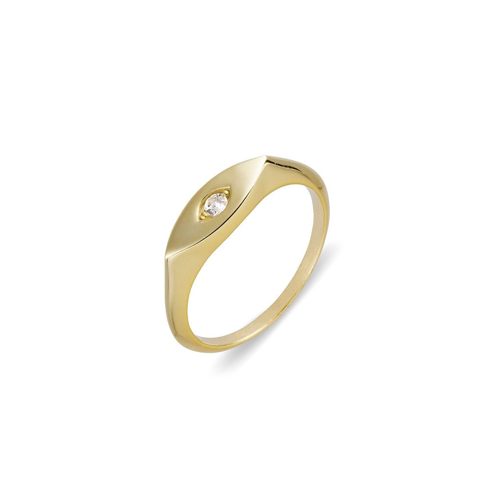 Gold Plated Cubic Zirconia Almond Signet Ring