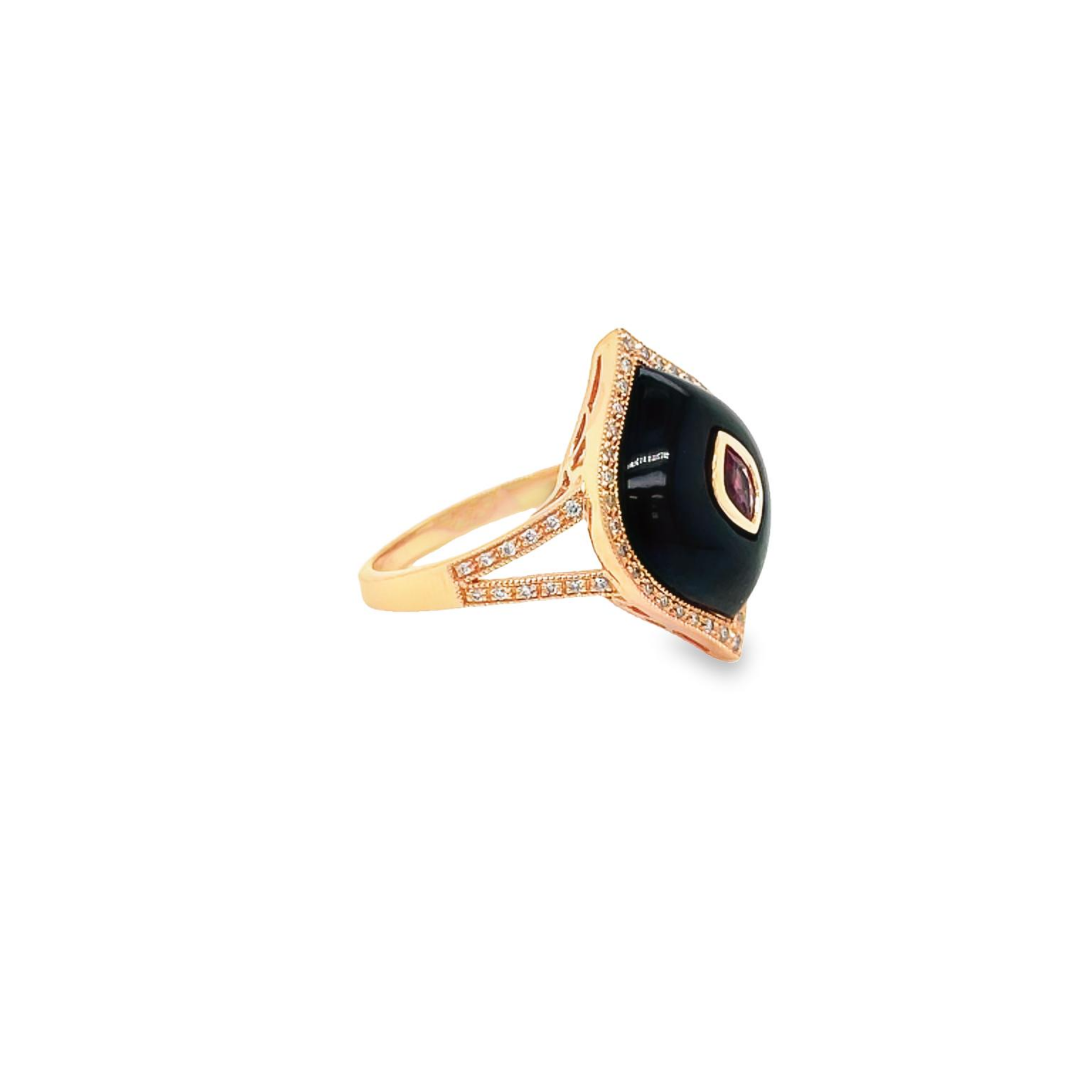 9ct Rose Gold Pink Tourmaline and Onyx Ring