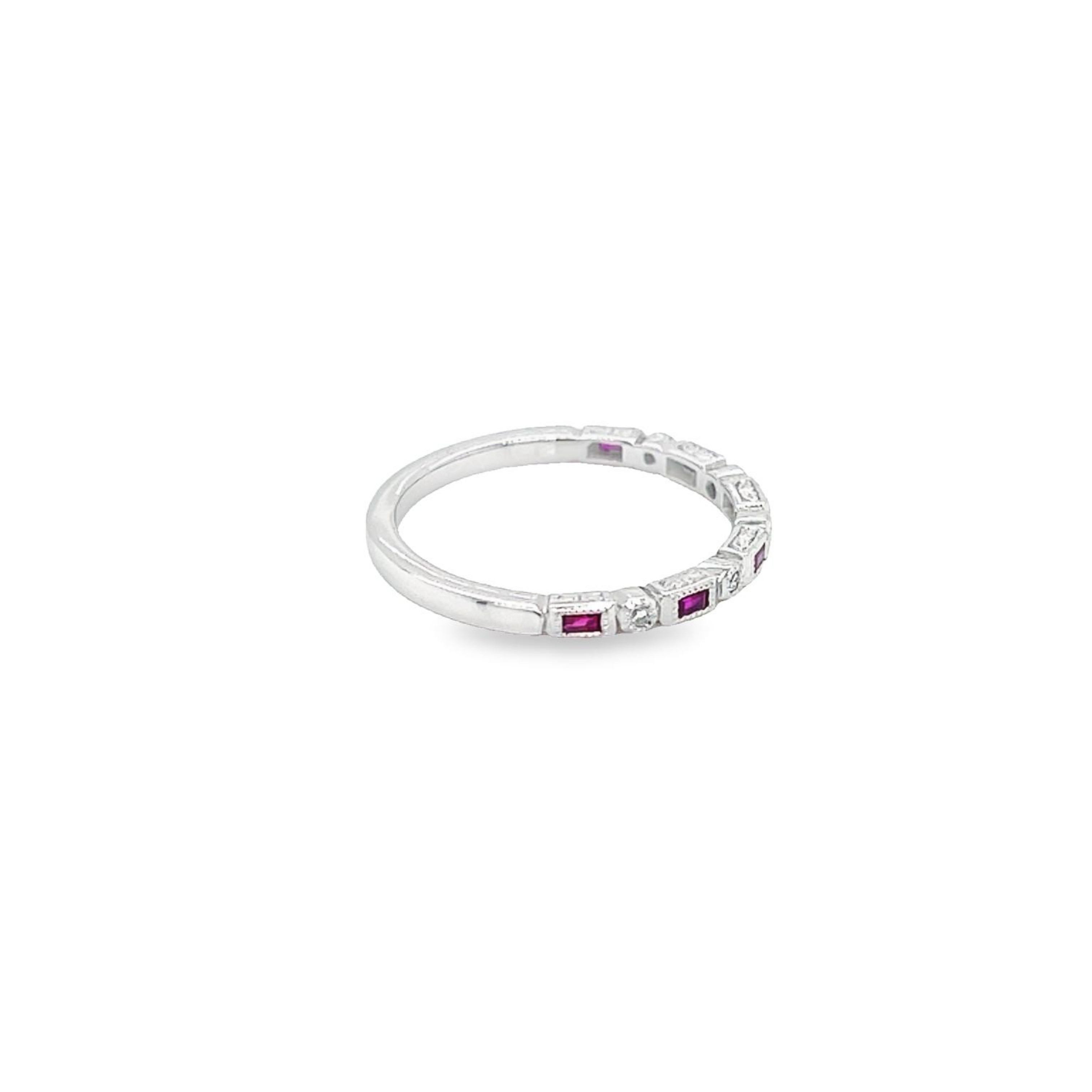 9ct White Gold Diamond and Natural Ruby Antique Style Ring