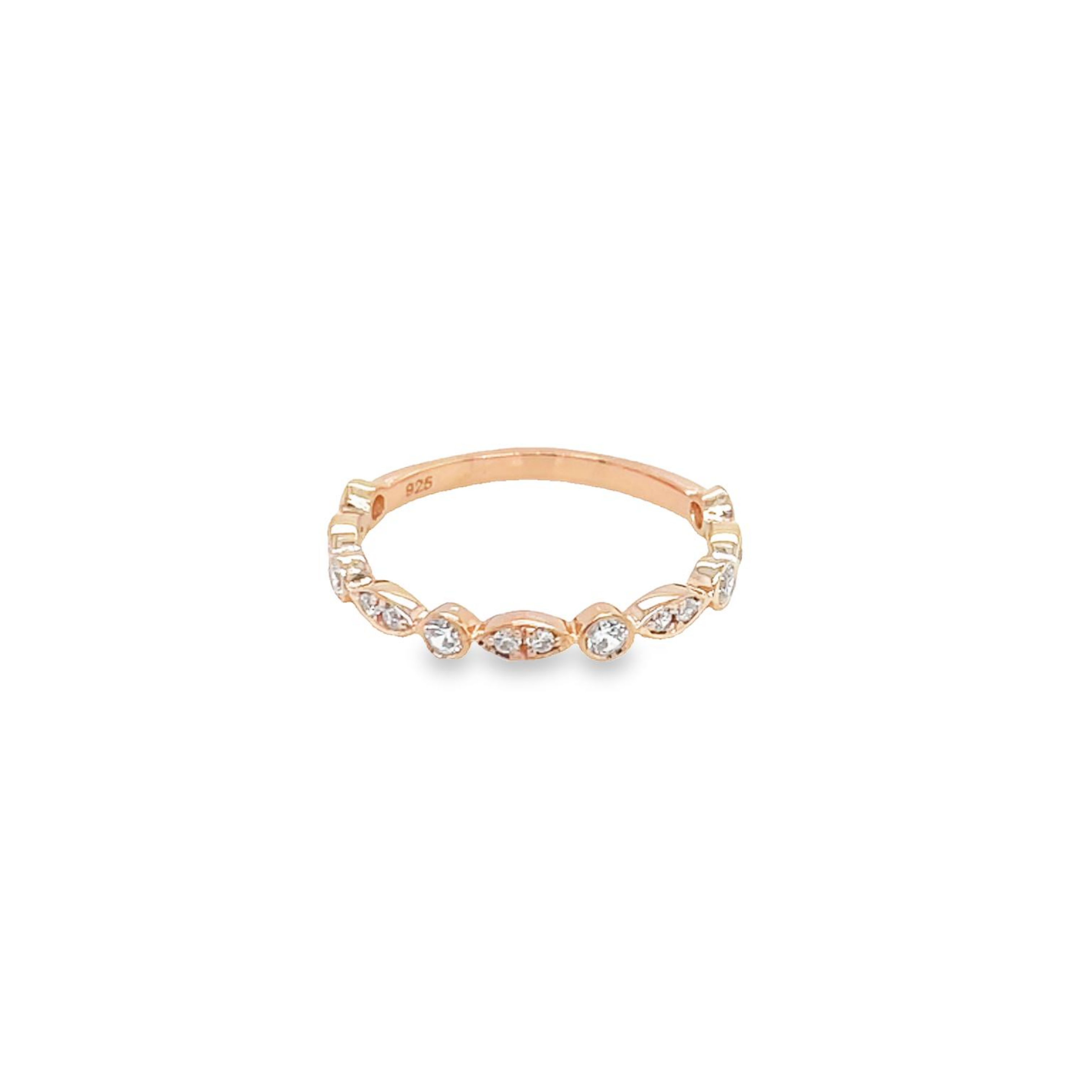 Rose Gold Cubic Zirconia Marquise and Round Set Ring