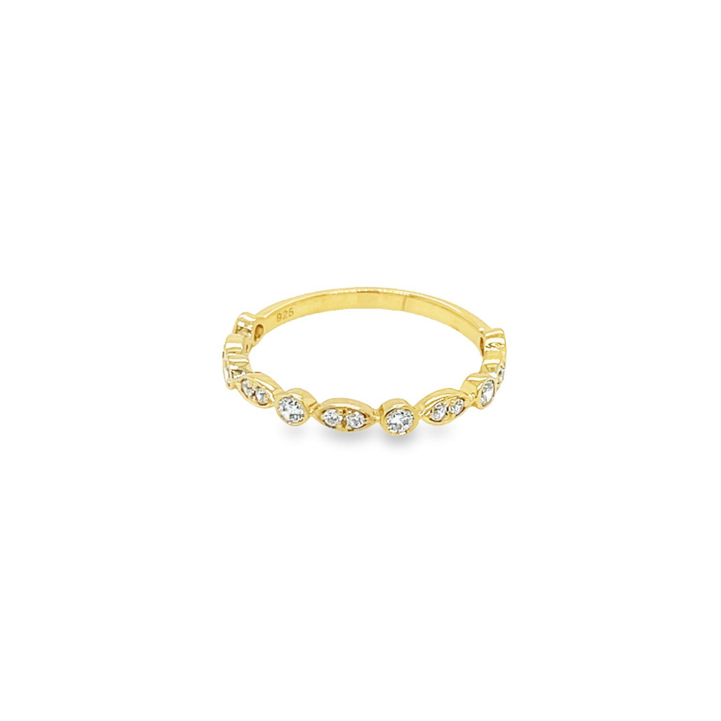 Yellow Gold Cubic Zirconia Marquise and Round Set Ring