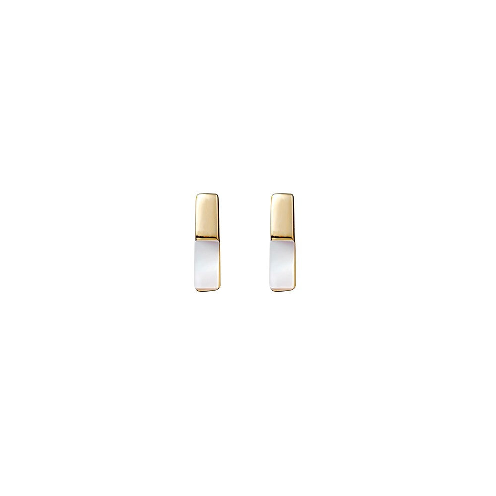 Yellow Gold Plated Mother of Pearl Bar Stud Earrings