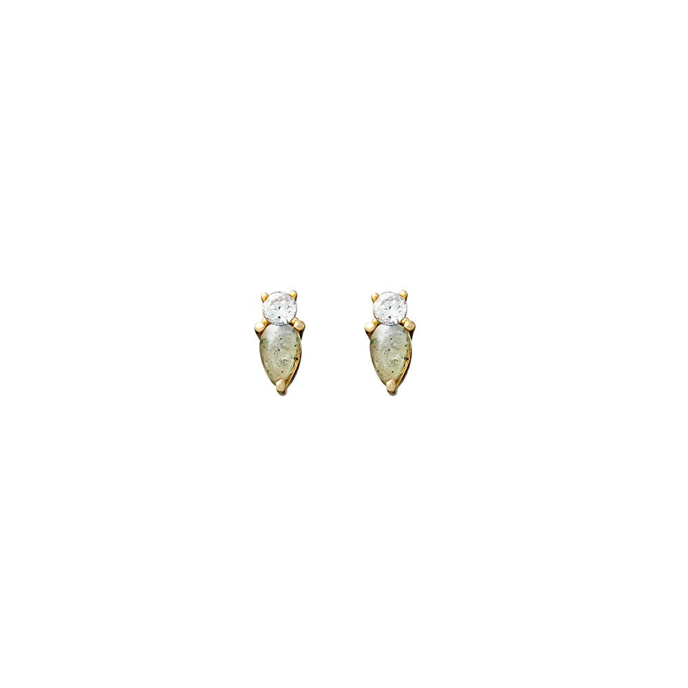 Yellow Gold Plated Labradorite Stud Earrings