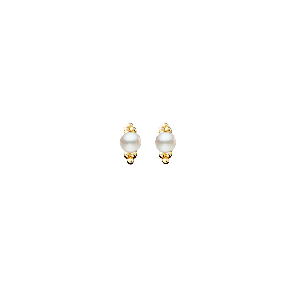 Yellow Gold Plated Pearl Detailed Stud Earrings