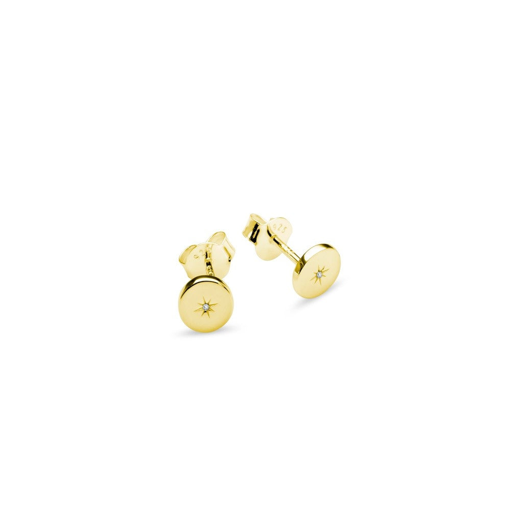 Yellow Gold Plated Disc Stud Earrings