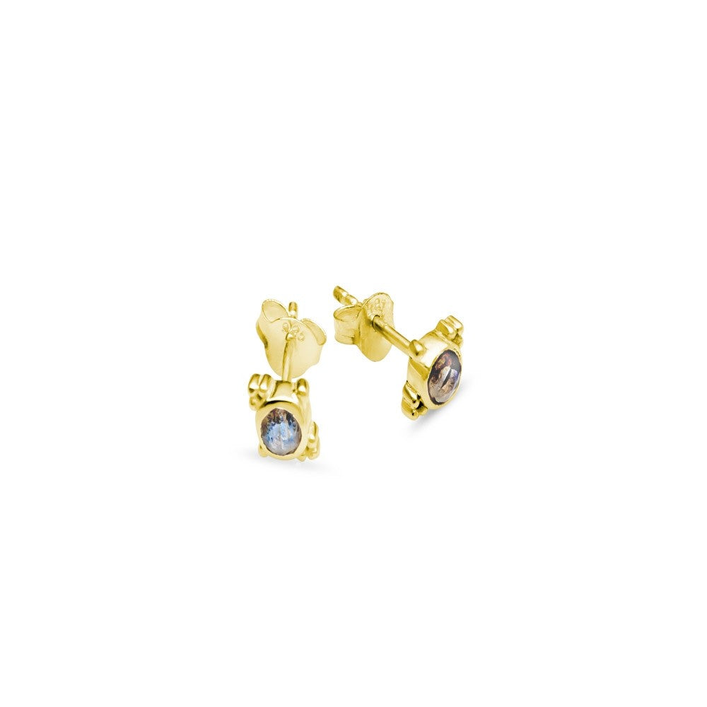 Yellow Gold Plated Labradorite Stud Earrings