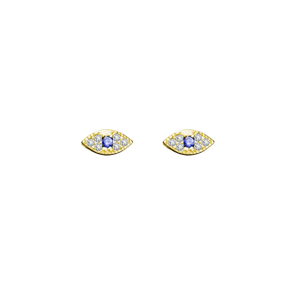 Yellow Gold Plated Evil Eye Stud Earrings