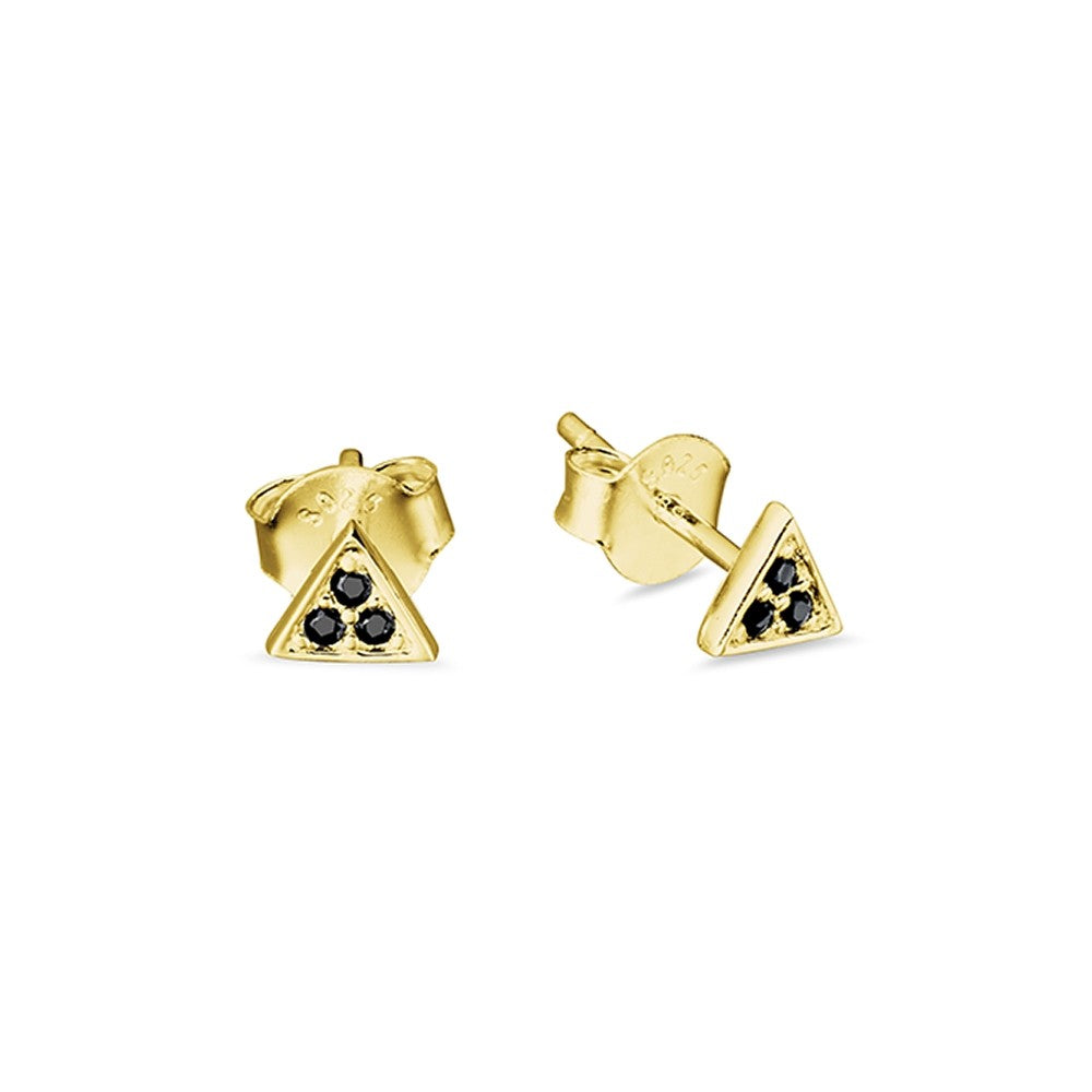 Gold Mini Triangle Black Cz Earrings