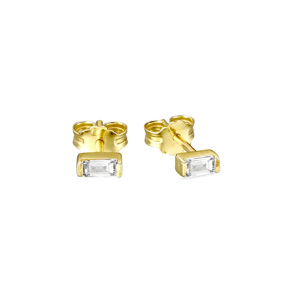 Yellow Gold Baguette CZ Stud Earrings