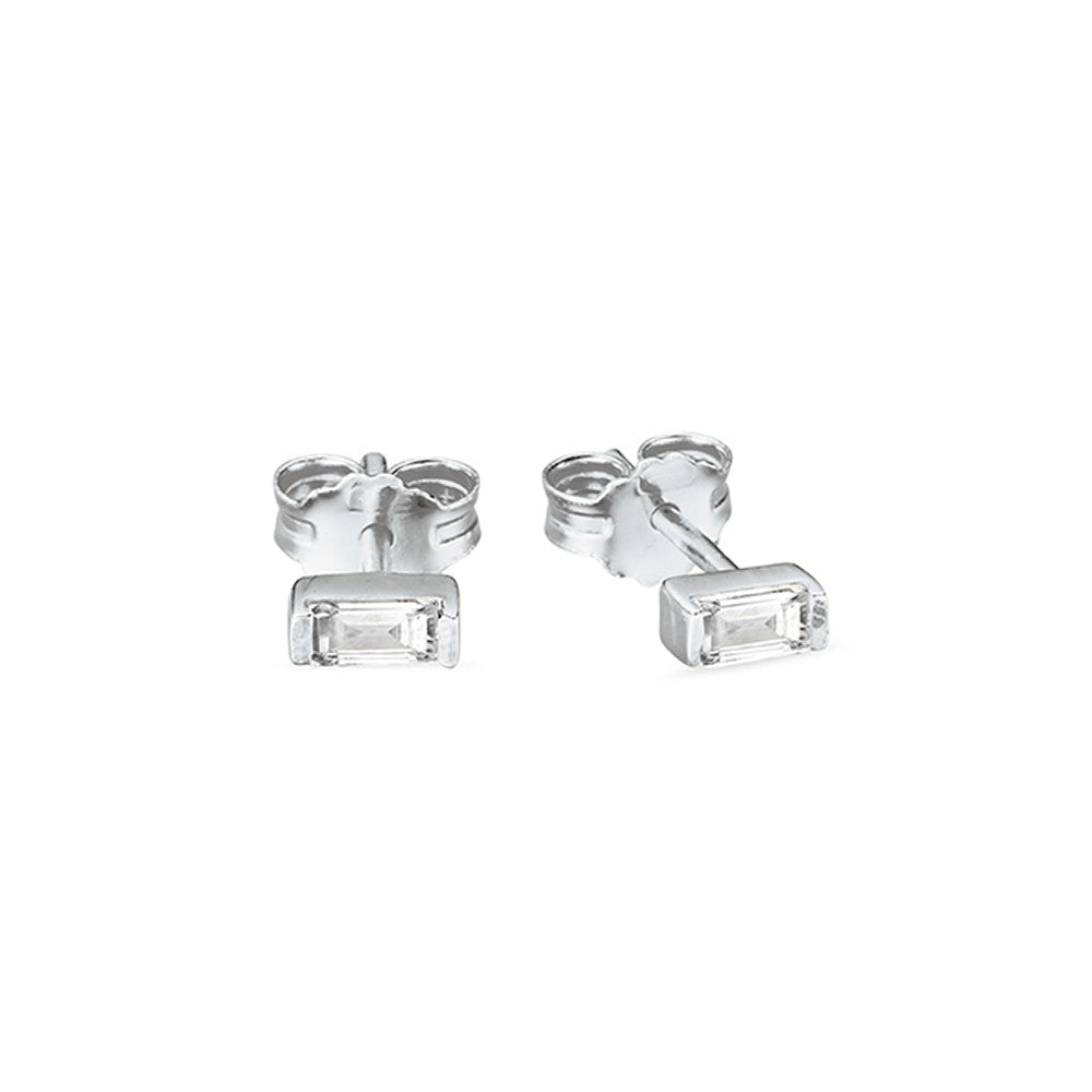 Sterling Silver Cz Baguette Stud Earrings