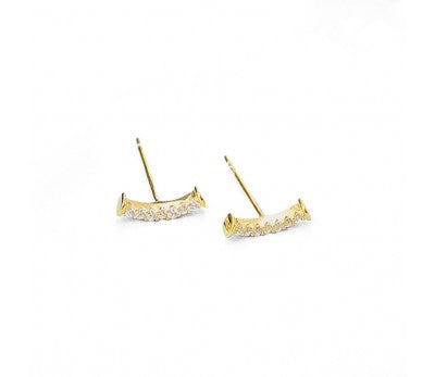 Yellow Gold Plated Cubic Zirconia Bar Stud Earrings