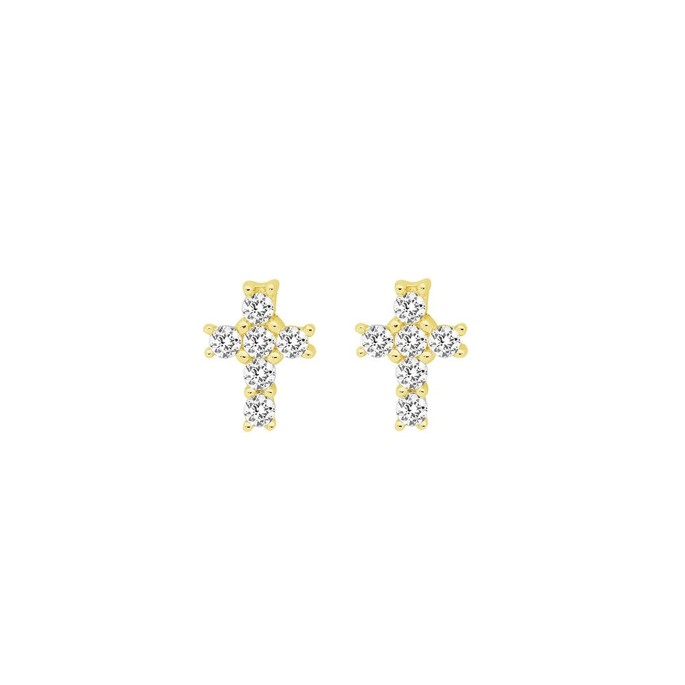 Gold Plated Cubic Zirconia Cross Stud Earrings