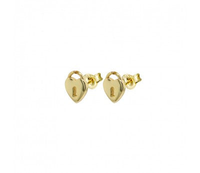 Gold Plated Mini Padlock Heart Studs